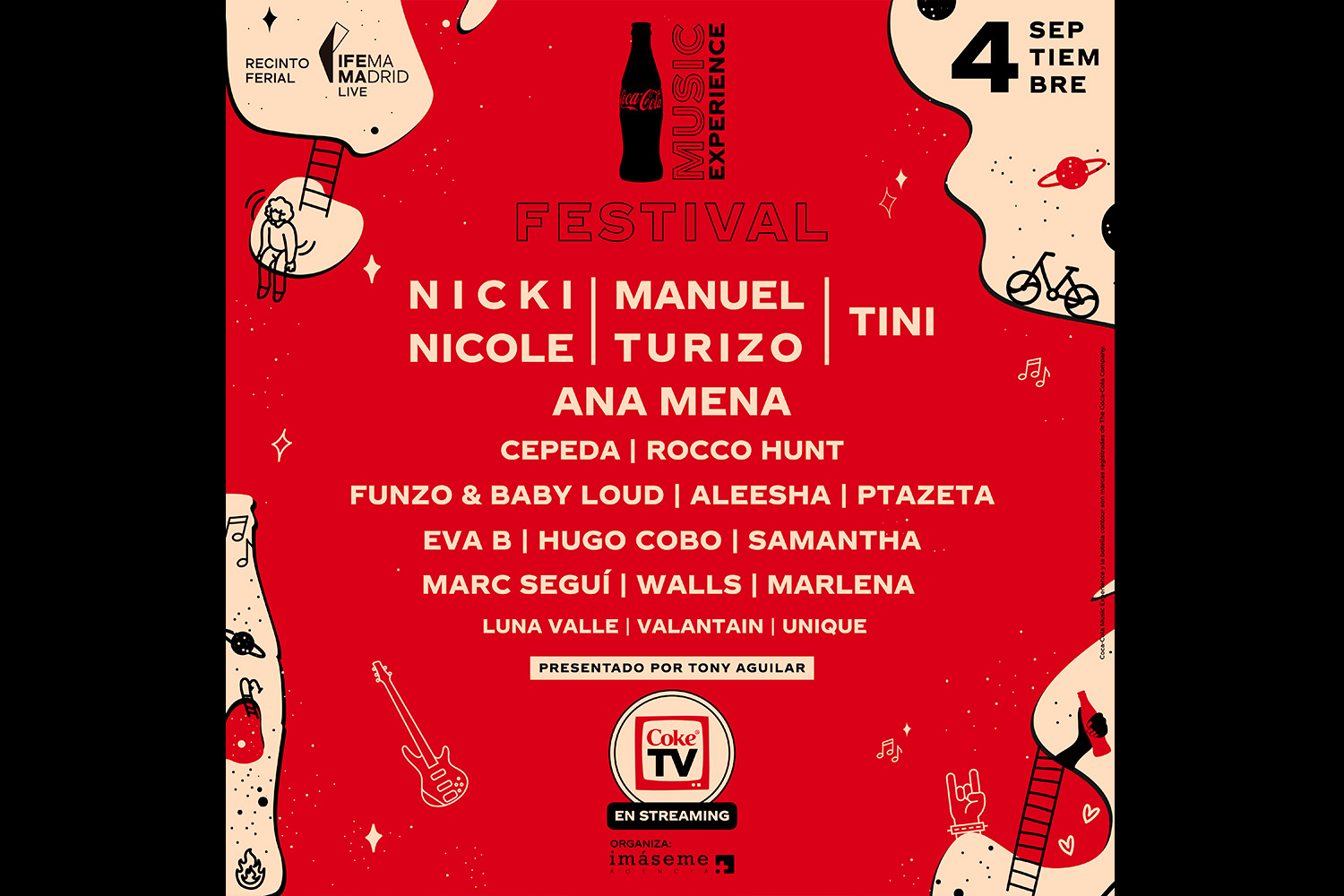 Poster with bands playing at Coca-Cola Music Experience 2021